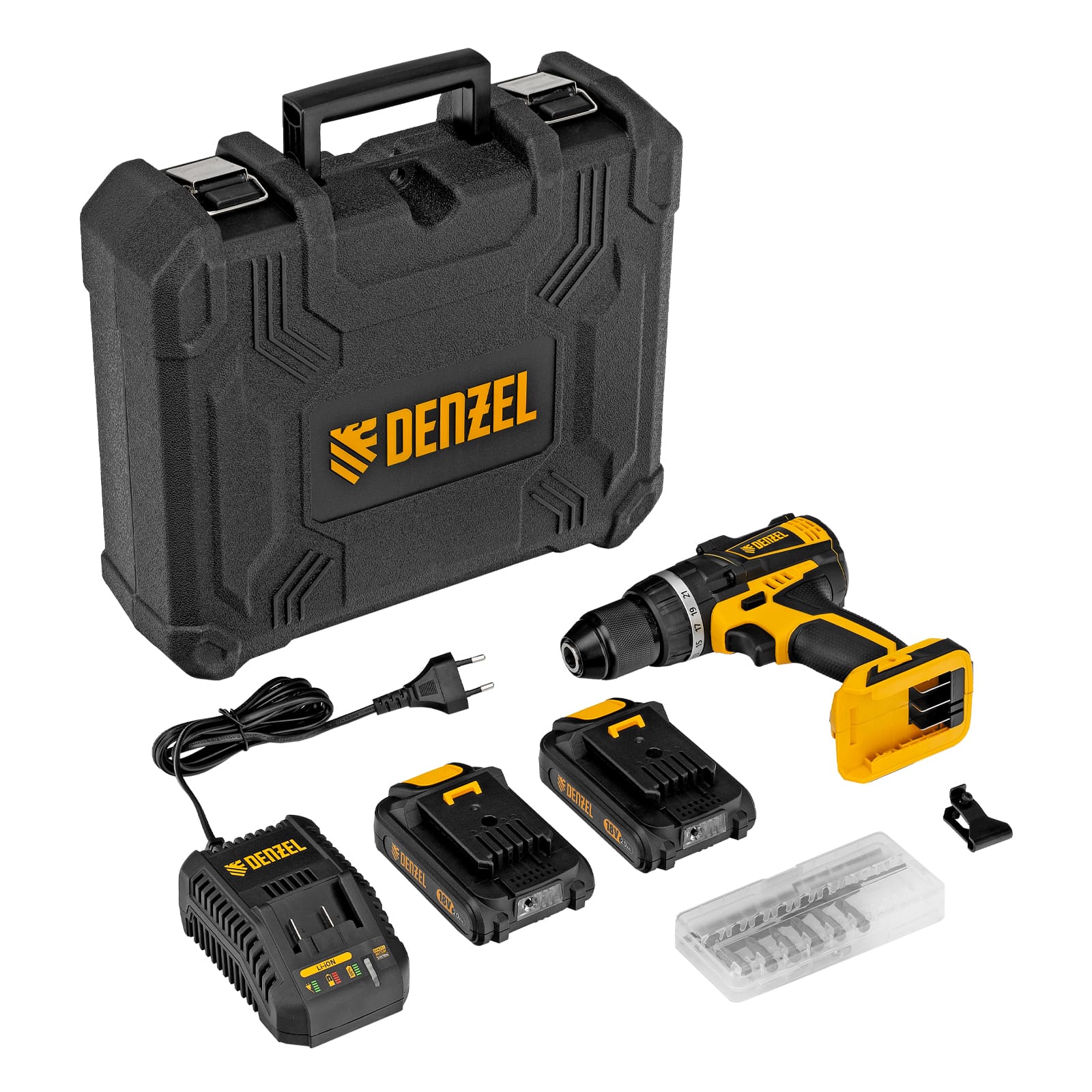 Аккумуляторная дрель-шуруповерт DENZEL CIDB-IB-18-02 (аккум. система Denzel Battery System 18V, бесщёточная, ударная)