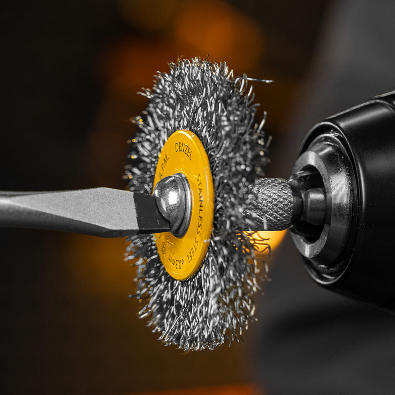 Набор кордщеток для дрели DENZEL (нерж. проволока) - 5шт (плоские)