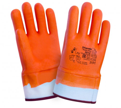 Перчатки ALASKA PLUS (10,5, пол. покрытие ПВХ, флис. основа 100% хлопок, манжет крага) оранжевый