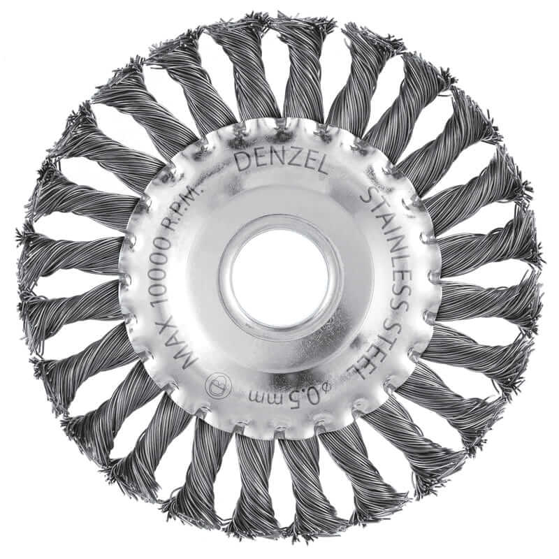 Кордщетка для УШМ DENZEL прямая радиальная витая нержавеющая 125мм х 22мм (пров.0,5мм)