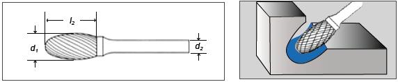 Борфреза твердосплавная SM050608ED тип E (Lраб=8, Lобщ.=50, dраб=5, dхв=6мм)