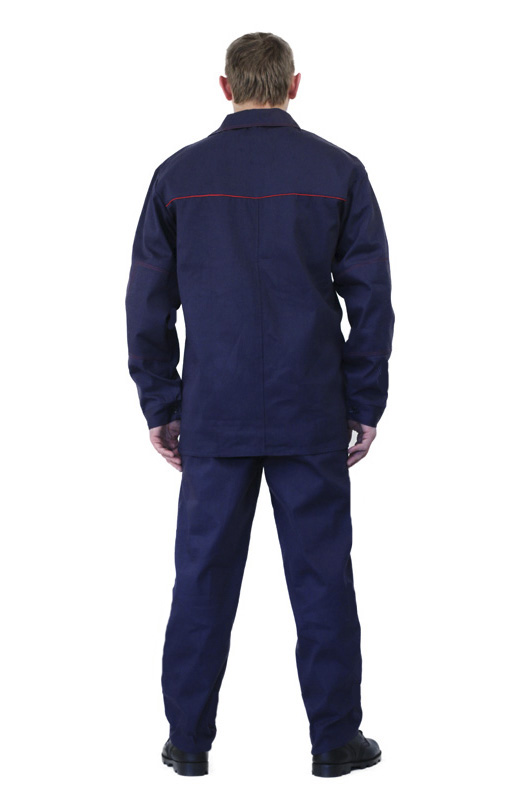 Костюм мужской рабочий "ТРУД" (ткань саржа 100%)  хлопок летний темно-синий с красным кантом