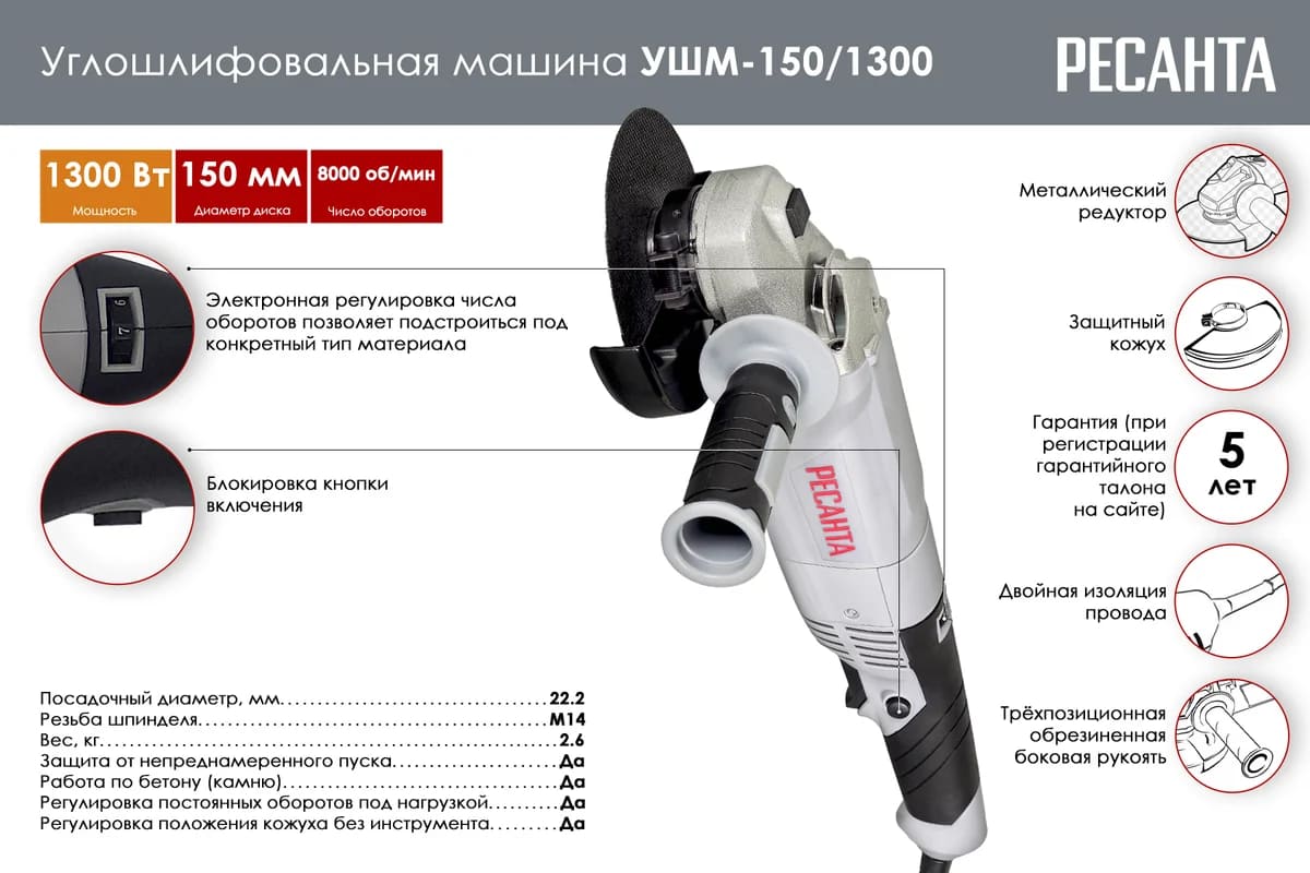 Углошлифовальная машина УШМ-150/1300 РЕСАНТА