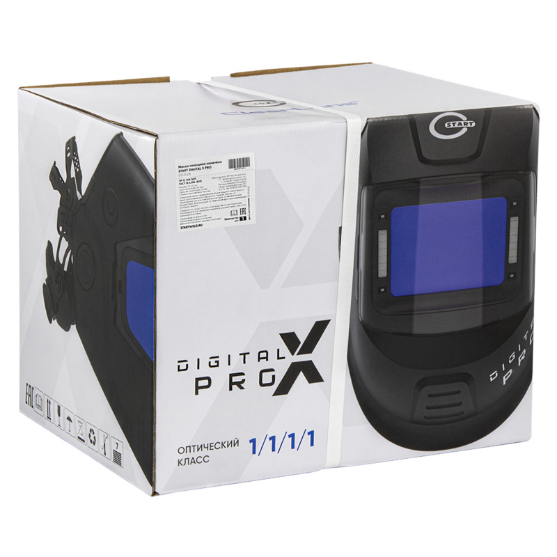 Маска сварщика START DIGITAL X PRO NEW (хамелеон, чёрная, 1/1/1/1, синергетическое управление, бандана, рюкзак)