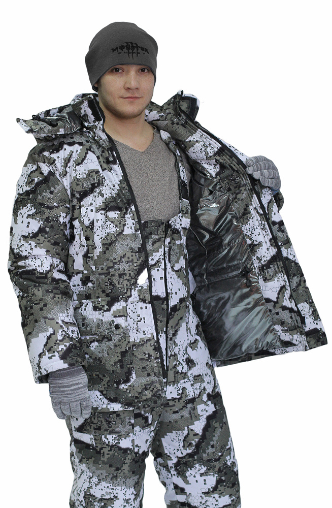 Костюм мужской "Тайга" зимний, куртка/полукомбинезон, подклад термофольга, ткань мембранная Алова, цвет: камуфляж Серые Соты