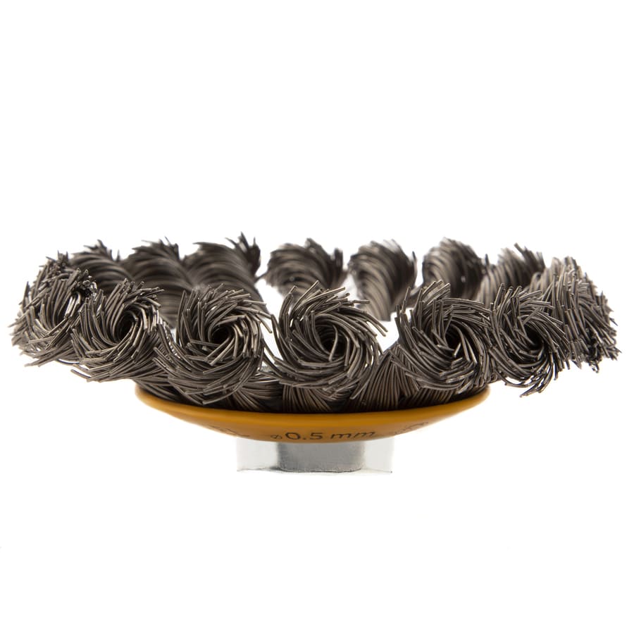 Кордщетка для УШМ DENZEL с наклоном радиальная витая нержавеющая 100мм х М14 (пров.0,5мм)