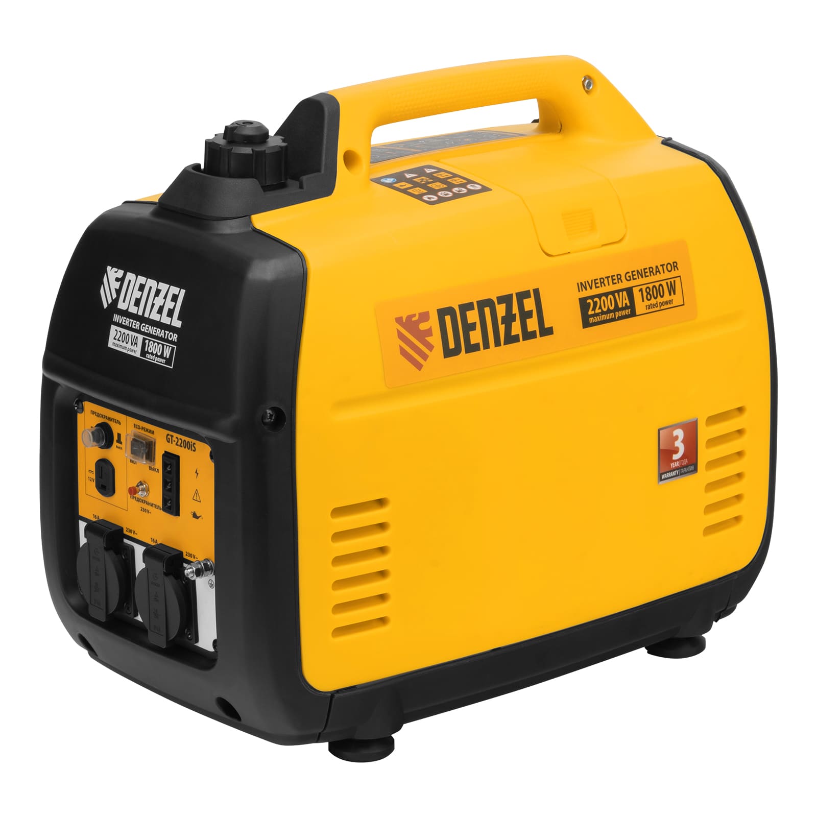 Генератор инверторный DENZEL GT-2200iS (230В, макс.2,2кВт, ном.1,8кВт, 4л, ручной старт)