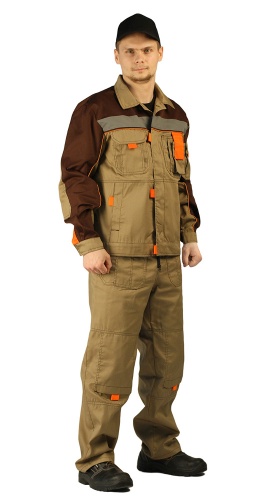 Костюм "РОЛЬФ" куртка/полукомбинезон, цвет: бежевый/коричневый, ткань: Твил-210