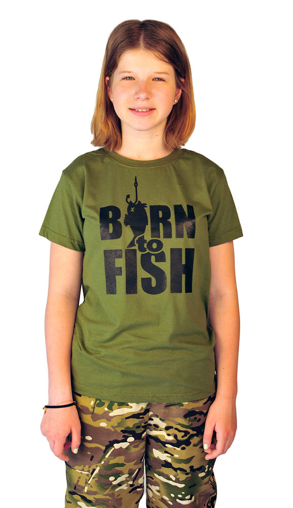 Футболка детская "Born to fish" цвет хаки