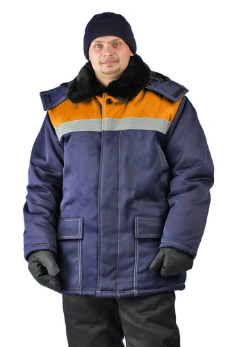 Куртка зимняя "УРАЛ" цвет: темно-синий/оранжевый