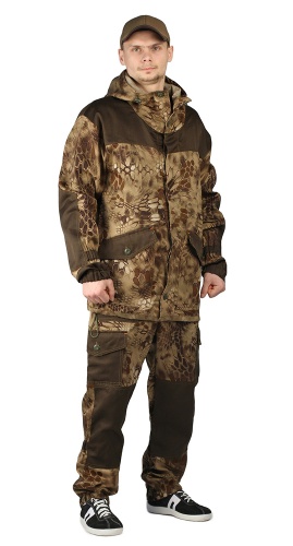 Костюм "ГОРКА-ГОРЕЦ" куртка/брюки, цвет: камуфляж "Питон коричневый"/темный хаки, ткань: Грета