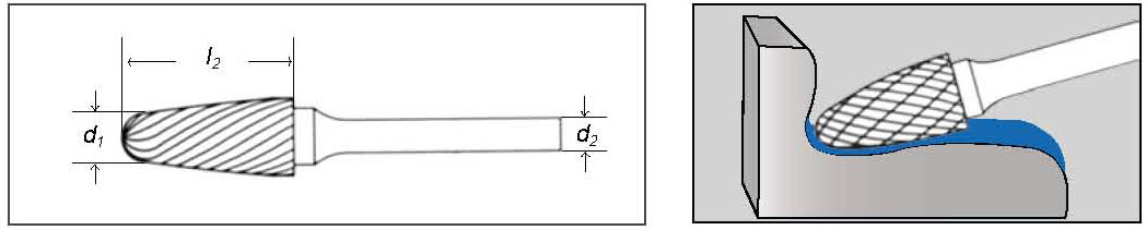 Борфреза твердосплавная SM030313FD тип F (Lраб=13, Lобщ.=50, dраб=3, dхв=3мм)