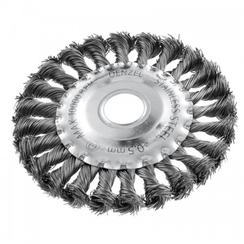 Кордщетка для УШМ DENZEL прямая радиальная витая нержавеющая 125мм х 22мм (пров.0,5мм)