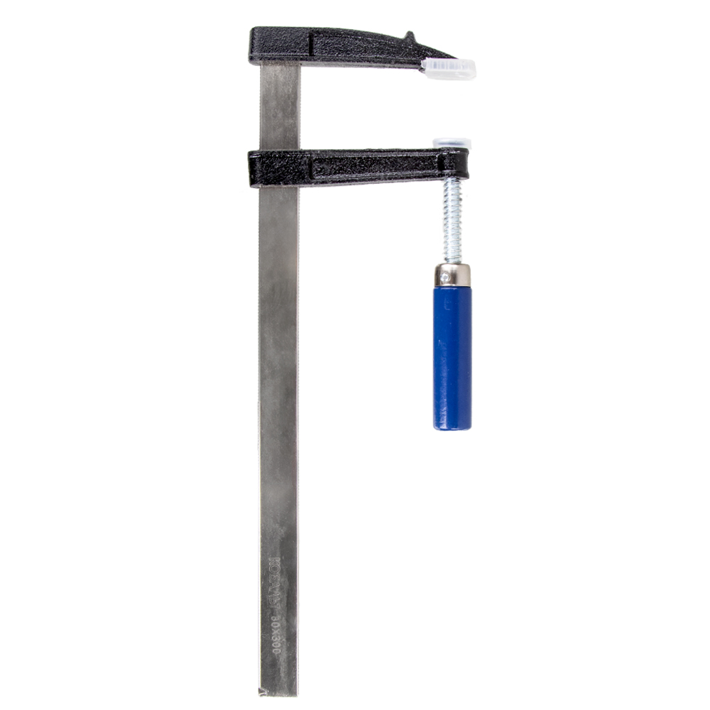 Струбцина F-образная КОБАЛЬТ 80 x 300мм, усилие 150кгс, деревянная рукоятка (чугун, сталь 45)