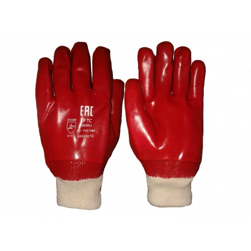 Перчатки ГРАНАТ (полное ПВХ покрытие, манжет резинка) (уп.120шт.) красные
