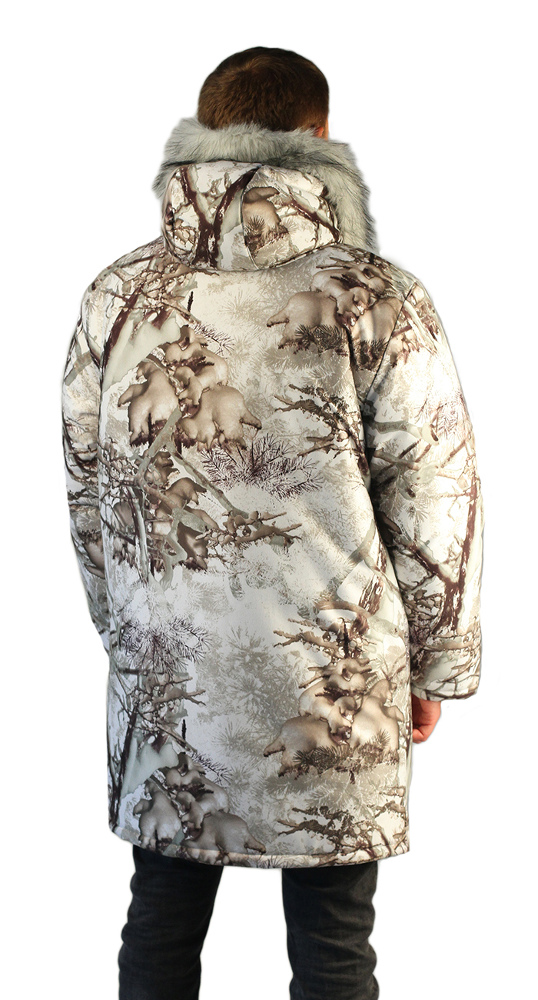 Куртка-парка мужская "Тайга" зимняя, подклад термофольга, ткань мембрана Алова, цвет: камуфляж Зимний лес