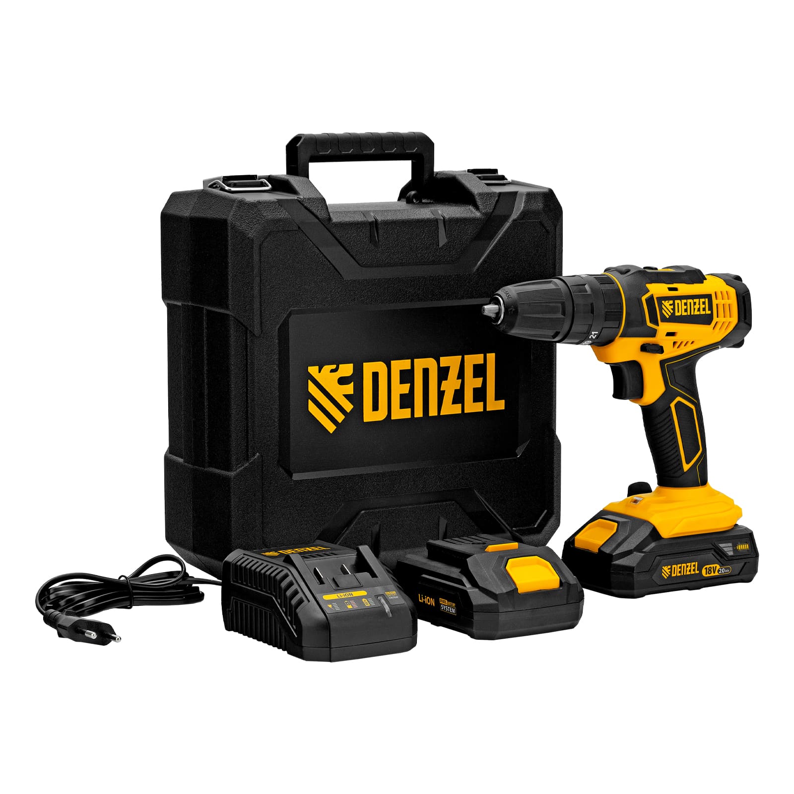 Аккумуляторная дрель-шуруповерт DENZEL CID-18-02BM (аккум. система Denzel Battery System 18V, ударная)