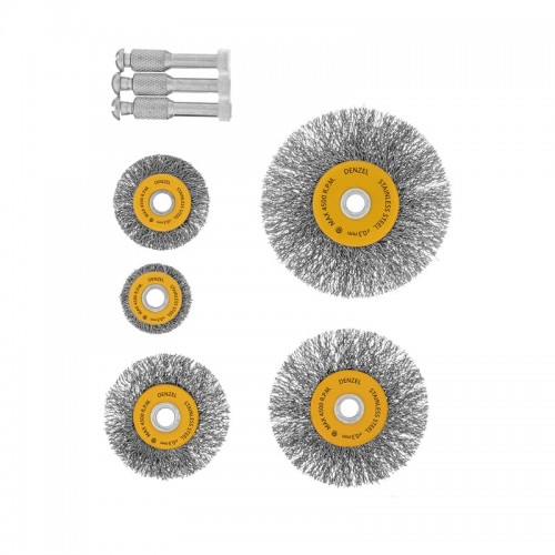 Набор кордщеток для дрели DENZEL (нерж. проволока) - 5шт (плоские)