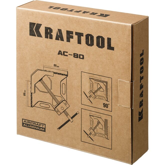 Струбцина угловая KRAFTOOL AC-80, мощная алюминиевая, глубина зажима 70мм