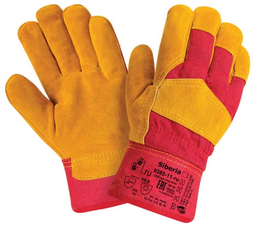 Перчатки РУССКИЕ ЛЬВЫ (комбинированные, утеплённые, манжет-крага, жёлто-красный)