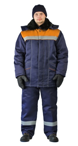 Костюм зимний "ВЬЮГА" куртка/полукомбинезон цвет: темно-синий/оранжевый