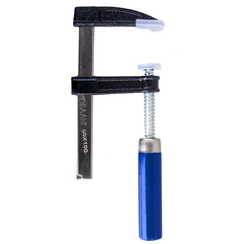 Струбцина F-образная КОБАЛЬТ 50 x 100мм, усилие 100кгс, деревянная рукоятка (чугун, сталь 45)