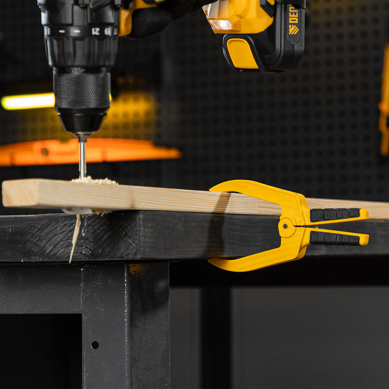 Струбцина DENZEL клещеобразная, удлиненная, 50 х 80мм, двухкомпонентные рукоятки