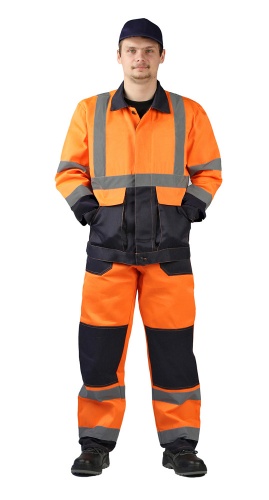 Костюм летний сигнальный "Скандин" куртка/полукомбинезон цвет: оранжевый/темно-синий