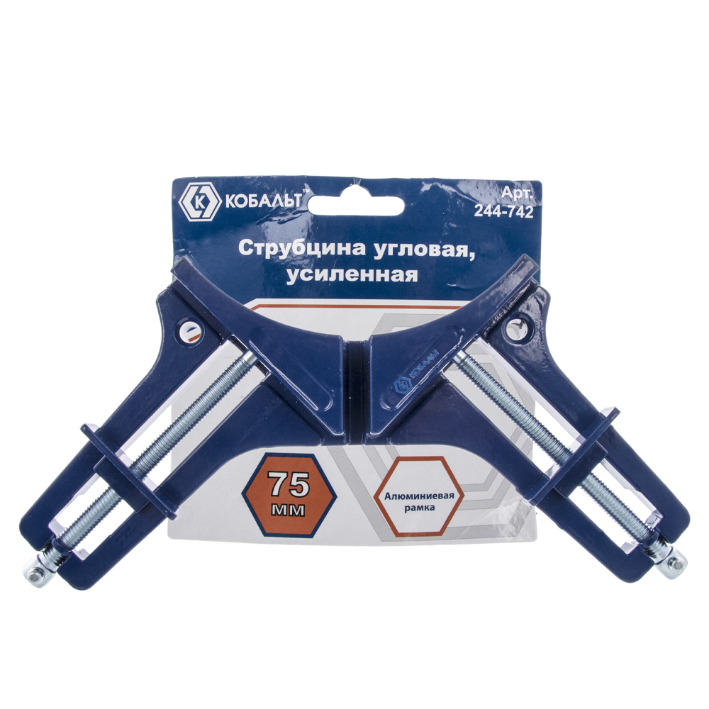 Струбцина угловая КОБАЛЬТ, 75мм, усиленная, алюминиевый корпус