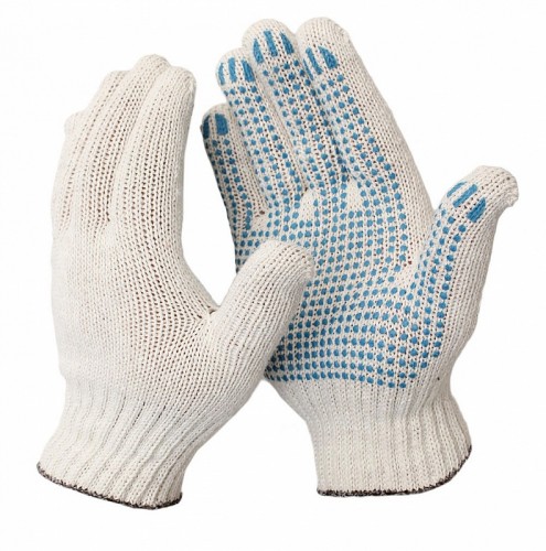 Перчатки рабочие х/б 7,5 класс 7 ниток с ПВХ (белые, точка)