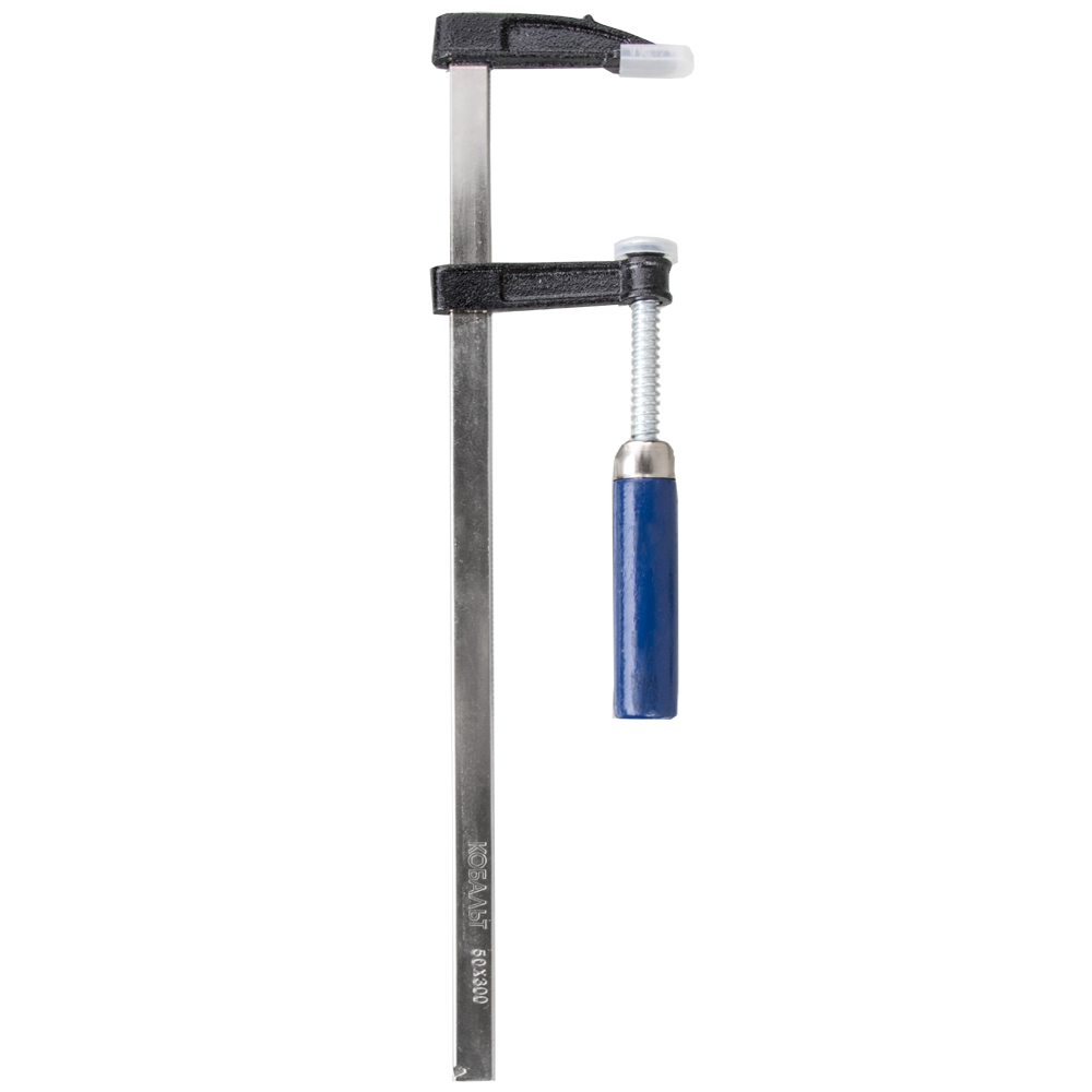 Струбцина F-образная КОБАЛЬТ 50 x 300мм, усилие 100кгс, деревянная рукоятка (чугун, сталь 45)