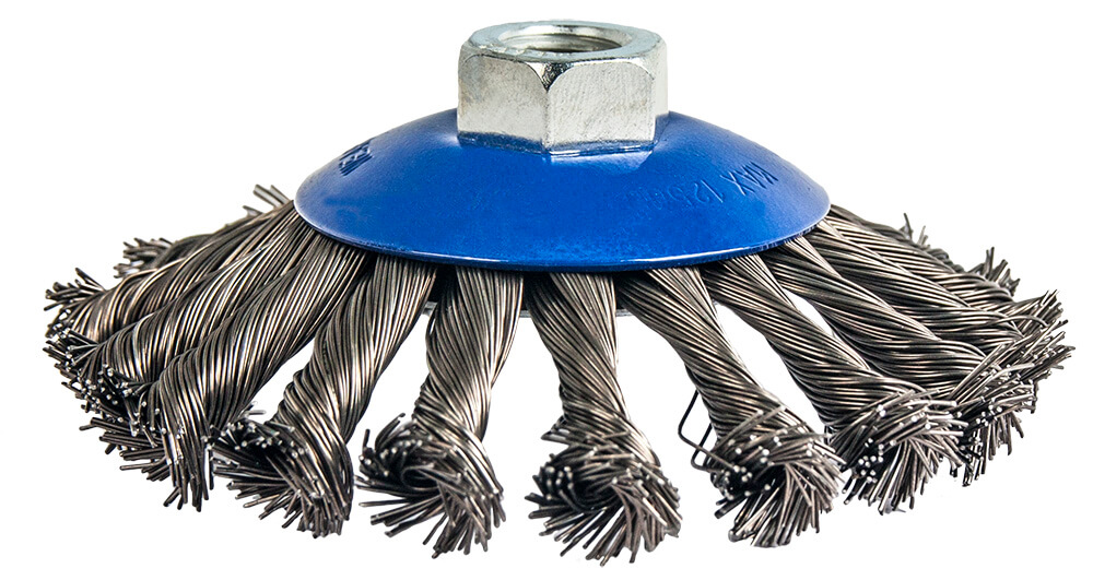 Кордщетка для УШМ ПРАКТИКА с наклоном радиальная витая 115мм х М14 (пров.0,5мм)