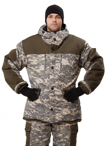 Костюм зимний "ГОРКА" куртка/брюки, цвет: камуфляж "цифра светло-серый"/хаки, ткань: Рип-Стоп