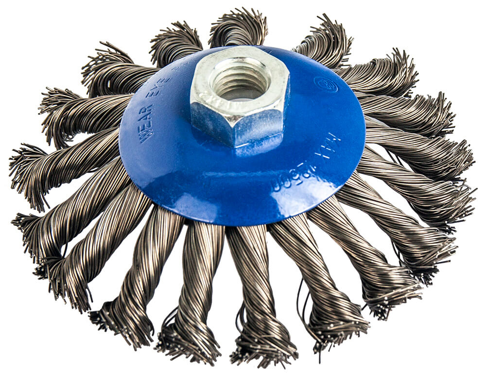 Кордщетка для УШМ ПРАКТИКА с наклоном радиальная витая 115мм х М14 (пров.0,5мм)