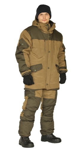 Костюм зимний "ГОРКА" куртка/брюки, цвет: светлый хаки/темный хаки, ткань: Полибрезент/Полибрезент