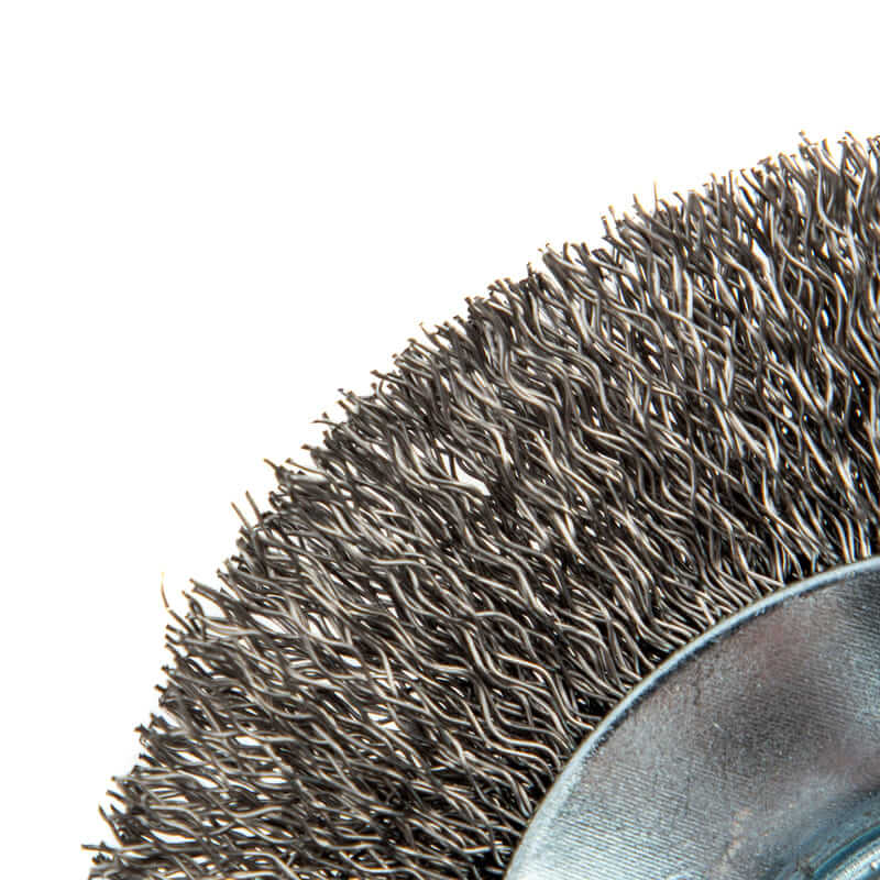 Кордщетка для УШМ DENZEL с наклоном радиальная мягкая нержавеющая 100мм х М14 (пров.0,3мм)