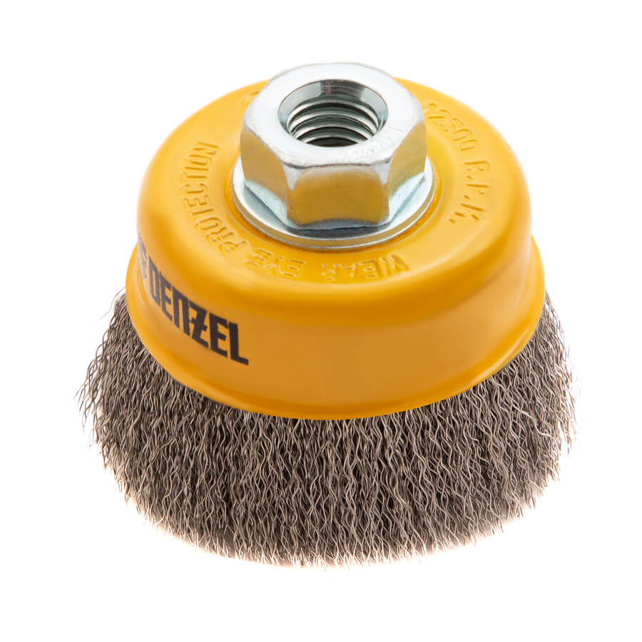 Кордщетка для УШМ DENZEL чашеобразная витая мягкая нержавеющая 75мм х М14 (пров.0,3мм)
