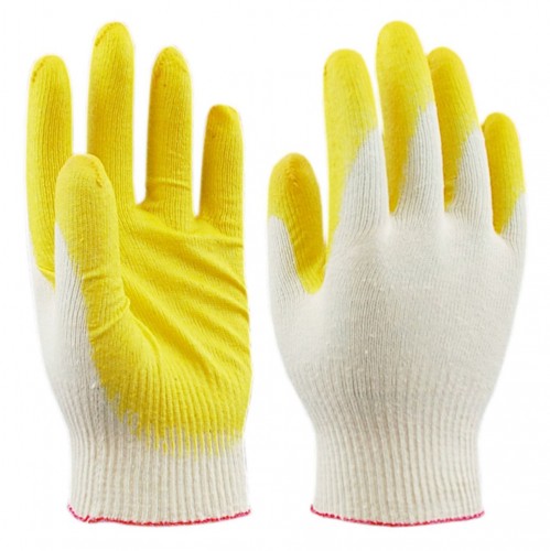 Перчатки трикотажные с одинарным латексным отливом (жёлтые)