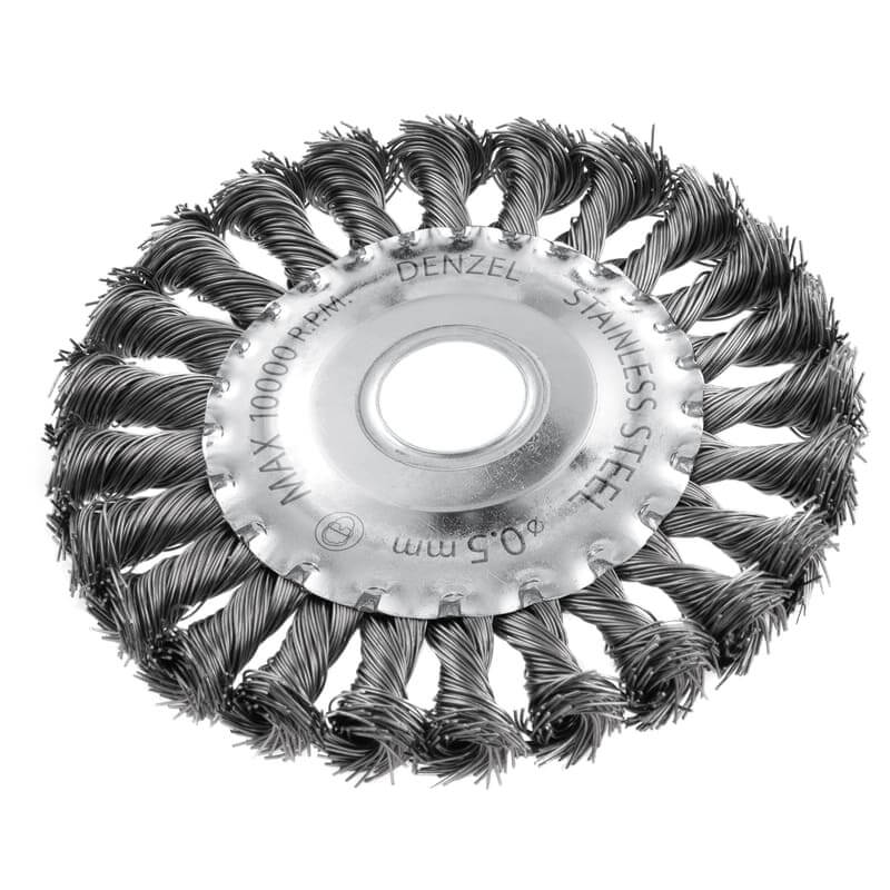 Кордщетка для УШМ DENZEL прямая радиальная витая нержавеющая 125мм х 22мм (пров.0,5мм)