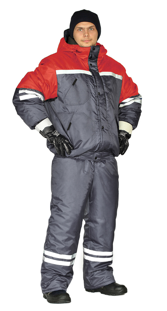 Костюм зимний "СТИМ" куртка/полукомбинезон цвет: темно-серый/красный