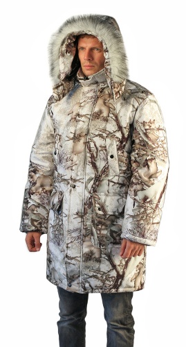 Куртка-парка мужская "Тайга" зимняя, подклад термофольга, ткань мембрана Алова, цвет: камуфляж Зимний лес