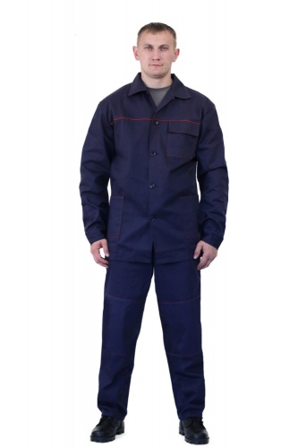 Костюм мужской рабочий "ТРУД" (ткань саржа 100%)  хлопок летний темно-синий с красным кантом