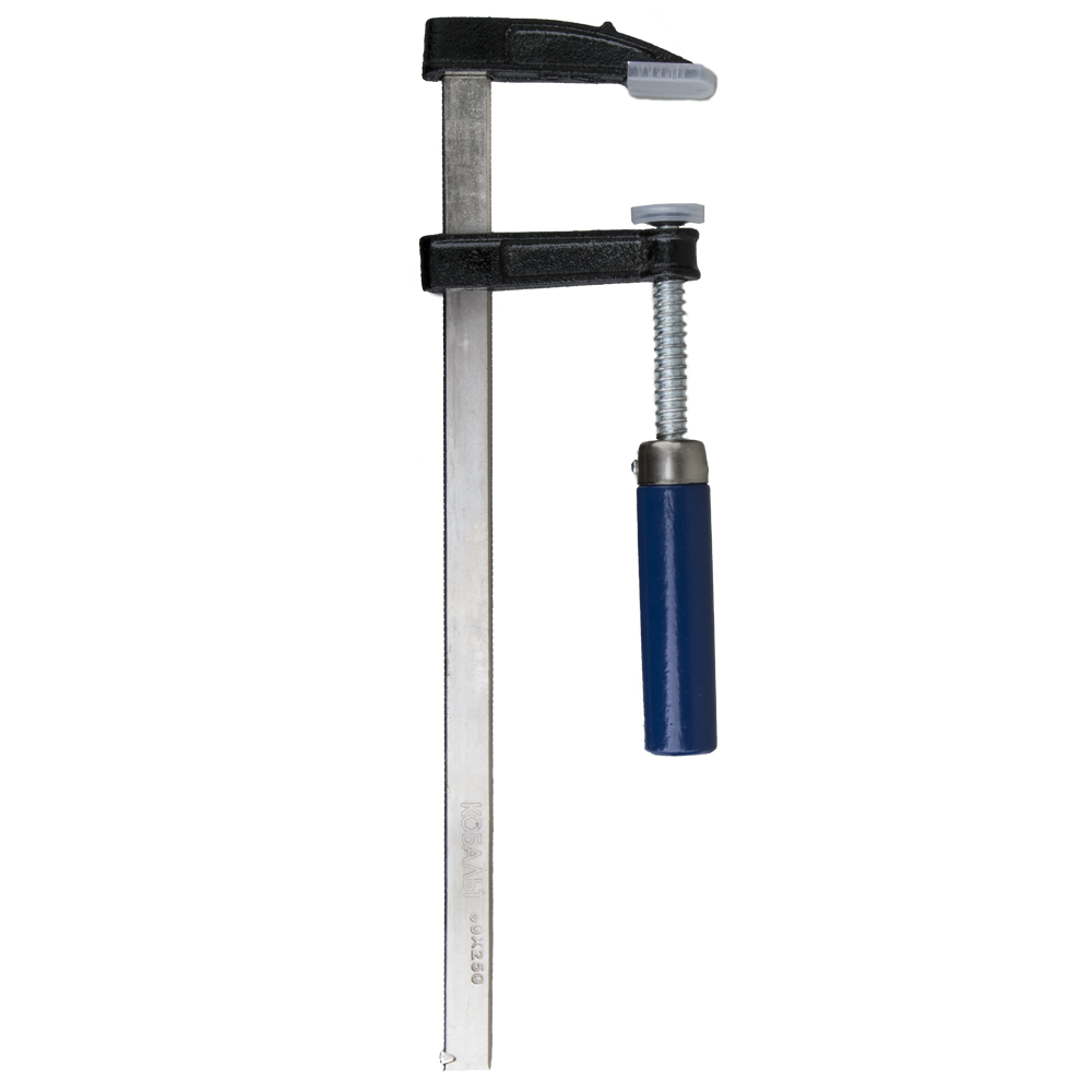 Струбцина F-образная КОБАЛЬТ 50 x 250мм, усилие 100кгс, деревянная рукоятка (чугун, сталь 45)