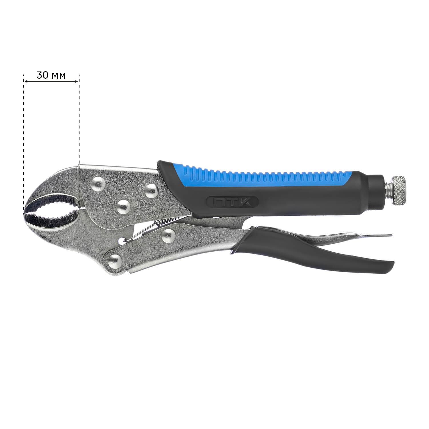 Зажим ручной ПТК, полукруглые губки, с фиксатором, 215мм