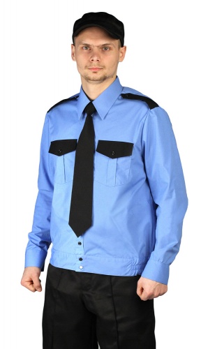 Рубашка мужская "Охрана" (длинный рукав) на резинке голубая с чёрным