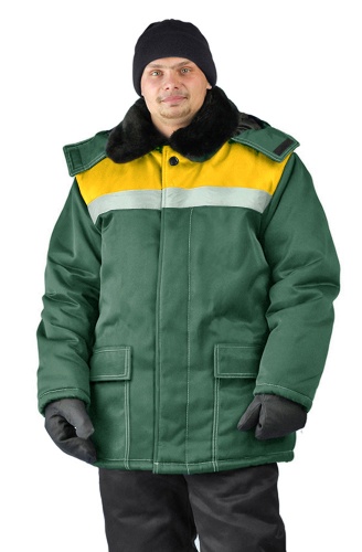 Куртка зимняя "УРАЛ" цвет: темно-зеленый/желтый