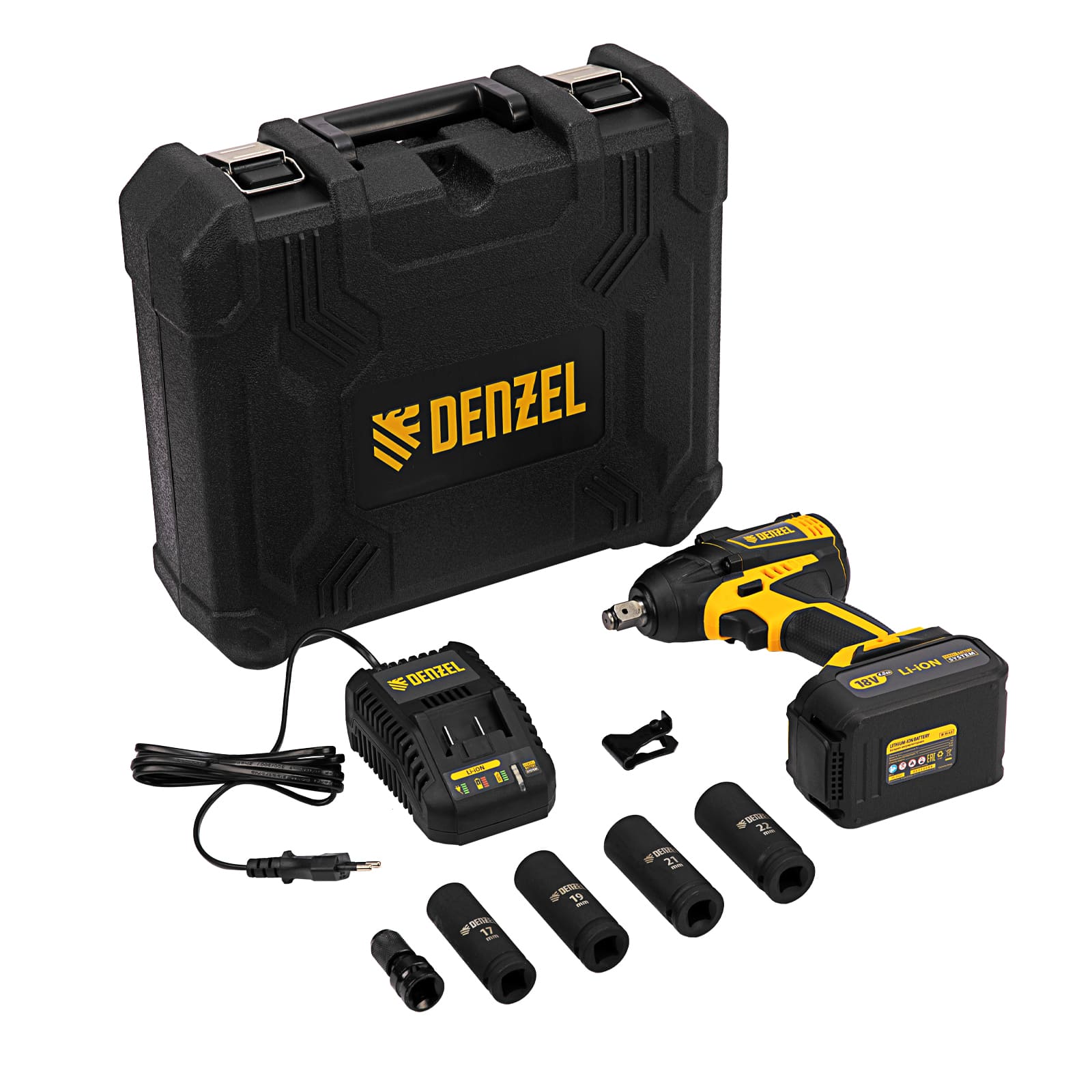Аккумуляторный гайковёрт DENZEL CIW-IB-300 (аккум. система Denzel Battery System 18V, бесщёточный, ударный)