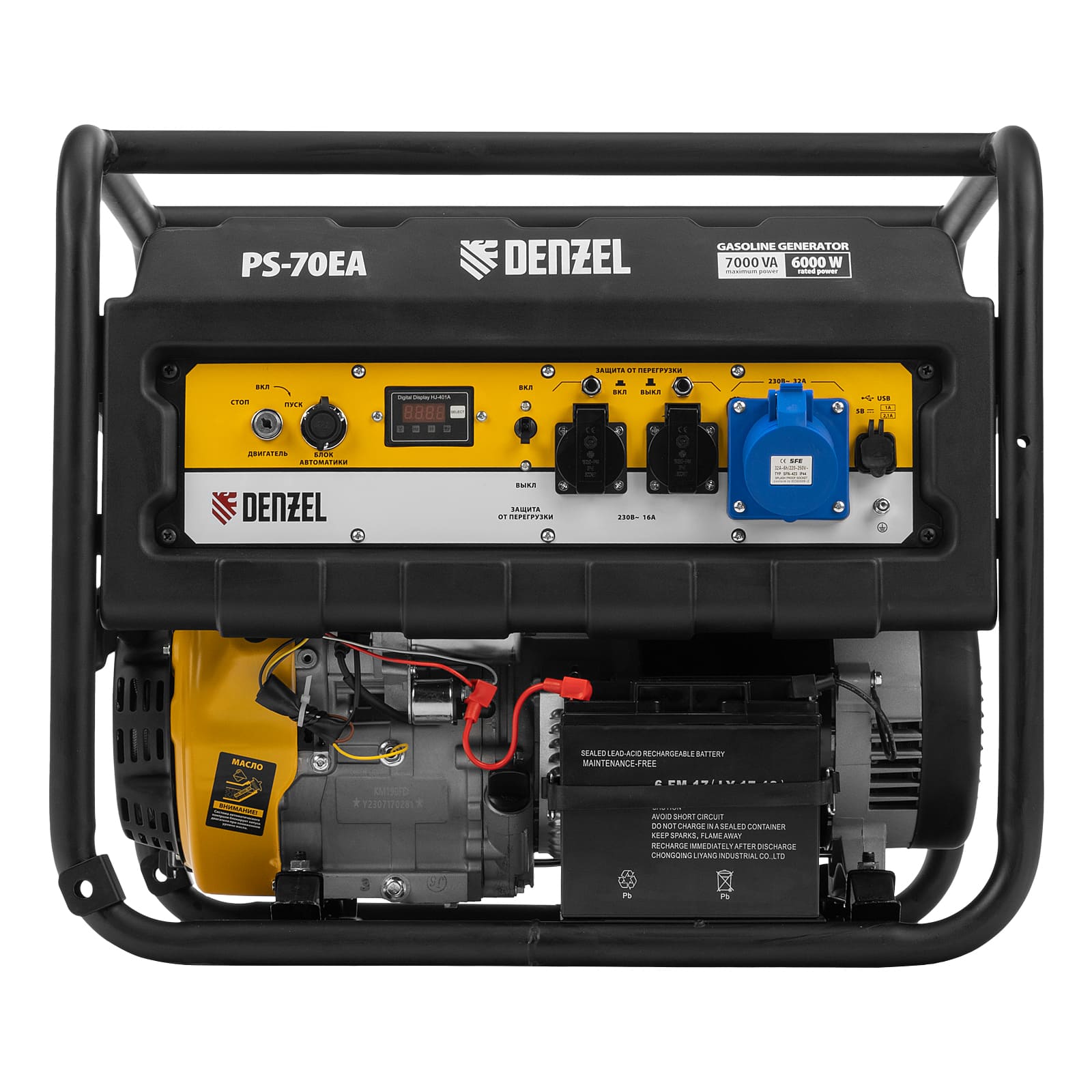 Генератор бензиновый DENZEL PS-70EA (230В, макс.7кВт, ном.6кВт, 25л, электростартер, коннектор автоматики)